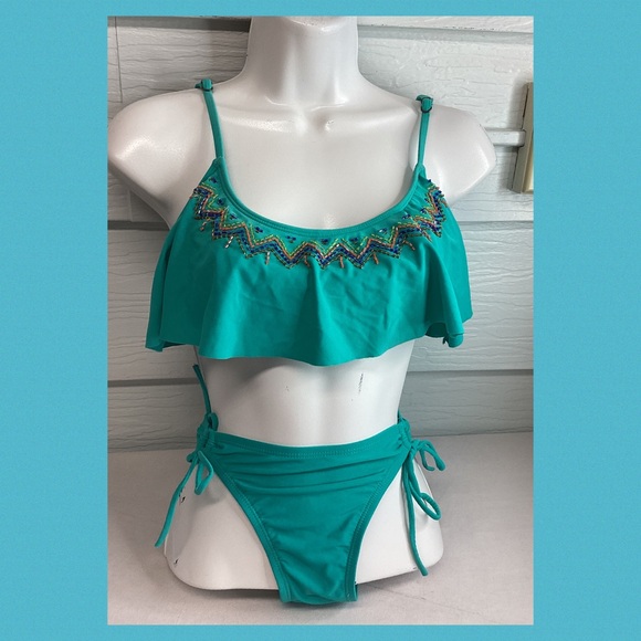 Turquoise Ruffle Bikini Set 4 - Picture 5 of 5